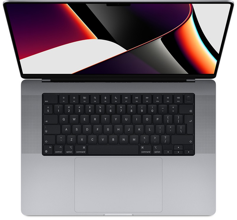 Laptop MacBook Pro 16, widok z góry, otwarty